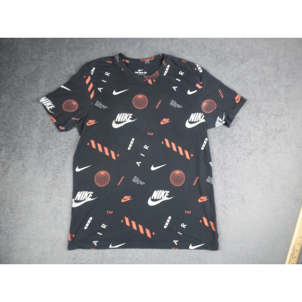 Nike Air Mens Large Black All Over Print Graphic T-Shirt Swoosh Logo Tee